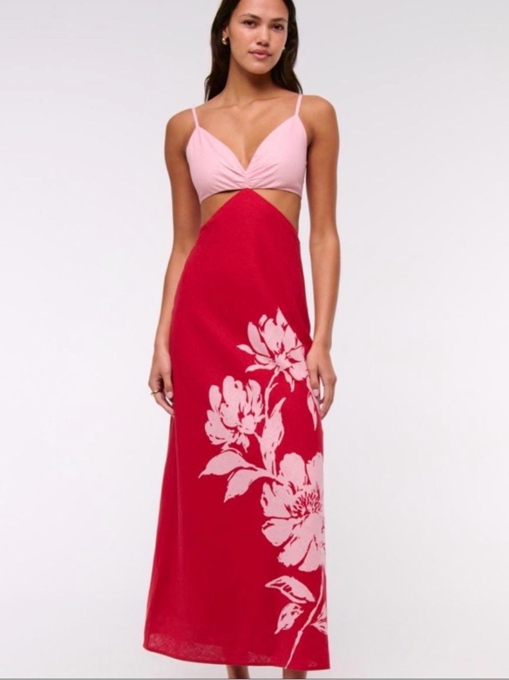 Abercrombie Pink & Red Floral Cutout Maxi Dress